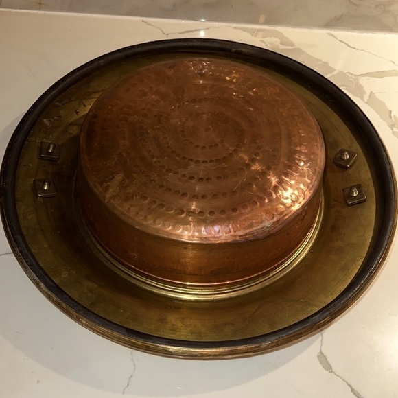 16.5” BRASS AND COPPER BRAZIER BOWL PLANTER VESSEL - Picture 6 of 10